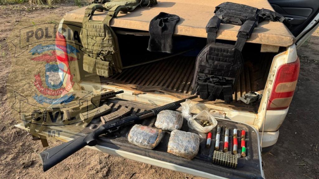 Polícias Civil e Militar apreendem armamentos pesados, munições e drogas em Cáceres -