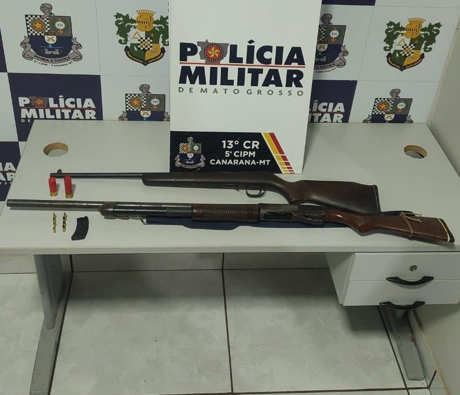 Polícia Militar prende homem por atirar em cachorro e apreende armas na zona rural de Canarana -