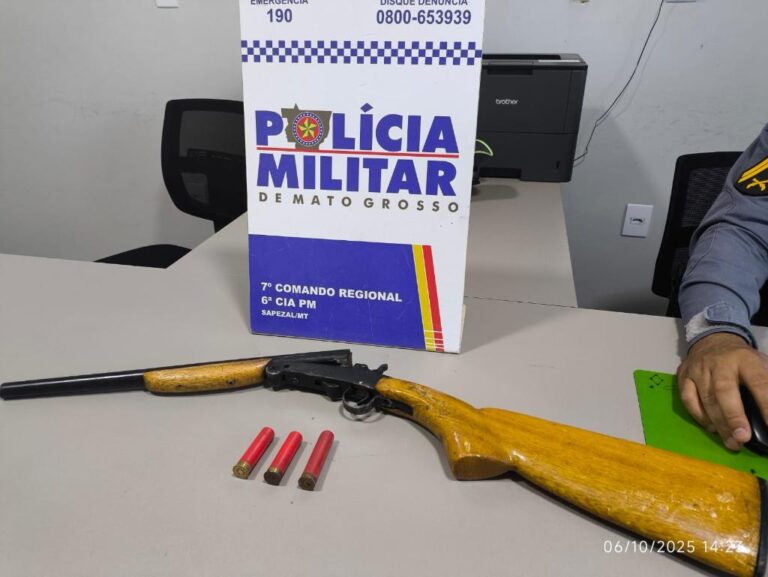 Polícia Militar prende homem que atirou com espingarda em vizinho em Sapezal -