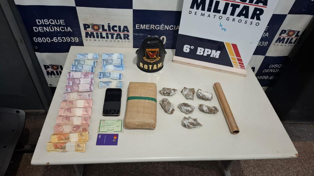 Rotam apreende menor faccionado com porções e tablete de maconha em Cáceres -