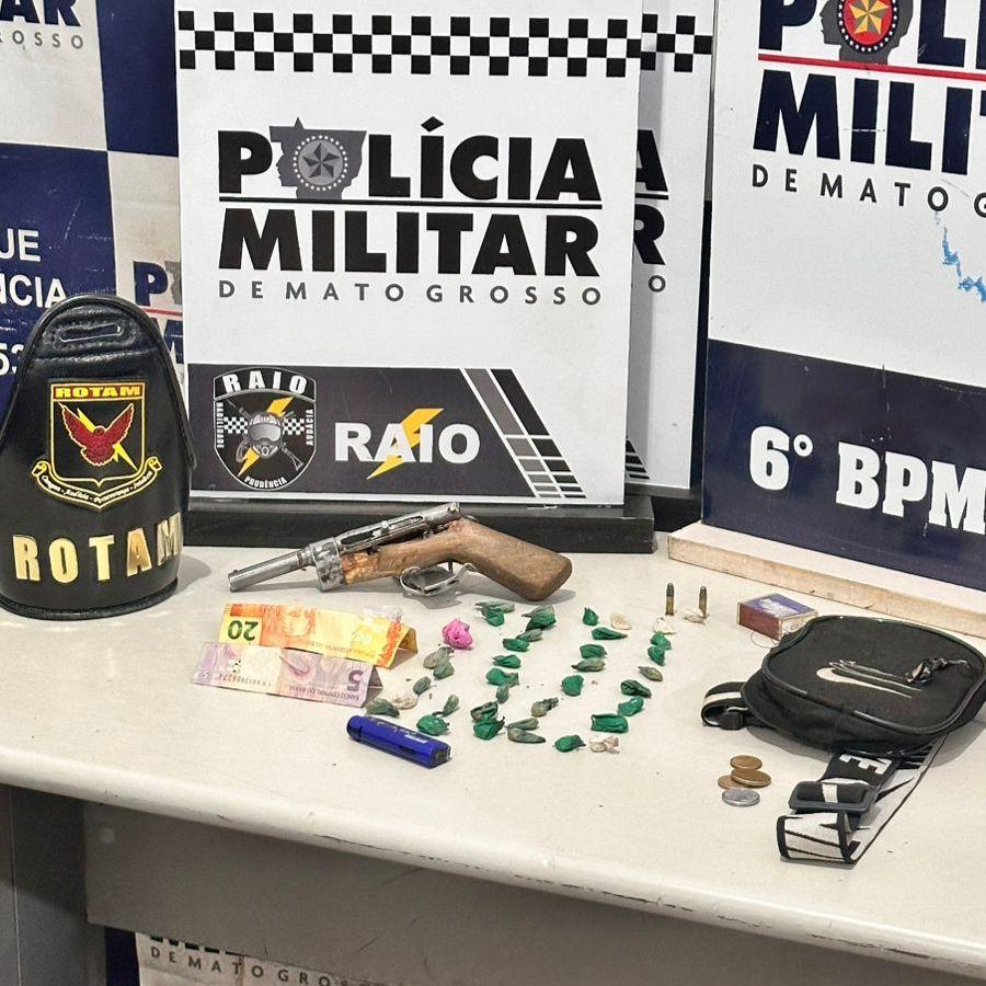 Companhia Raio prende dois faccionados com arma de fogo e porções de cocaína em Cáceres -