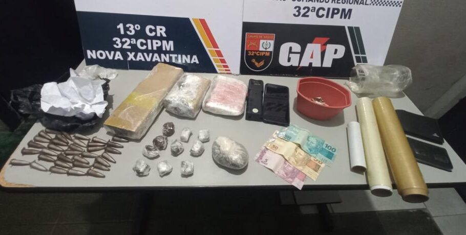 Polícia Militar prende integrantes de facção e apreende tabletes de maconha e cocaína em Nova Xavantina