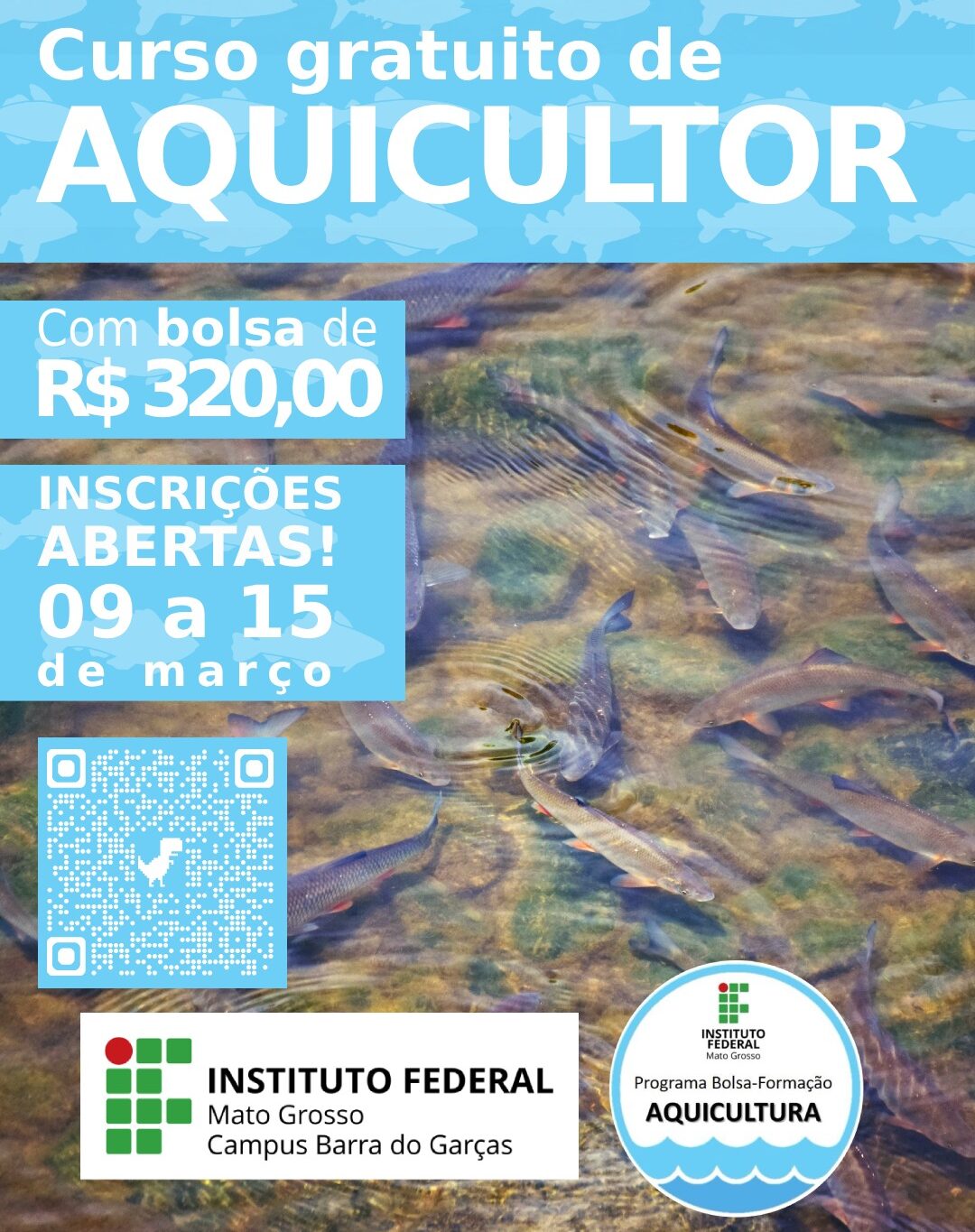 IFMT Campus Barra do Garças abre inscrições para curso gratuito de Aquicultor com bolsa de R$ 320,00