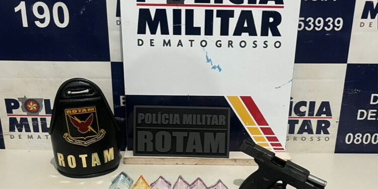 Rotam prende homem com pistola e porções de drogas em Cáceres