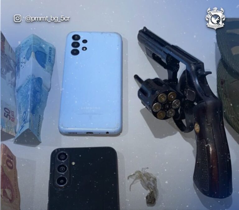 Homem é preso com arma de fogo e drogas em Araguaiana