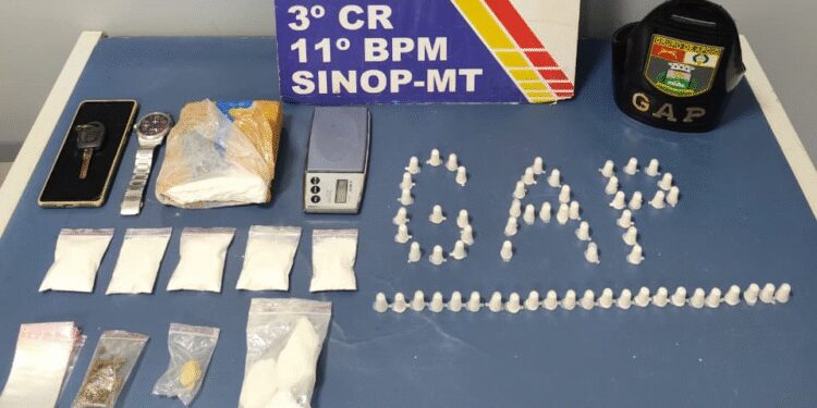 Polícia Militar prende faccionado com tablete e porções de cocaína em Sinop