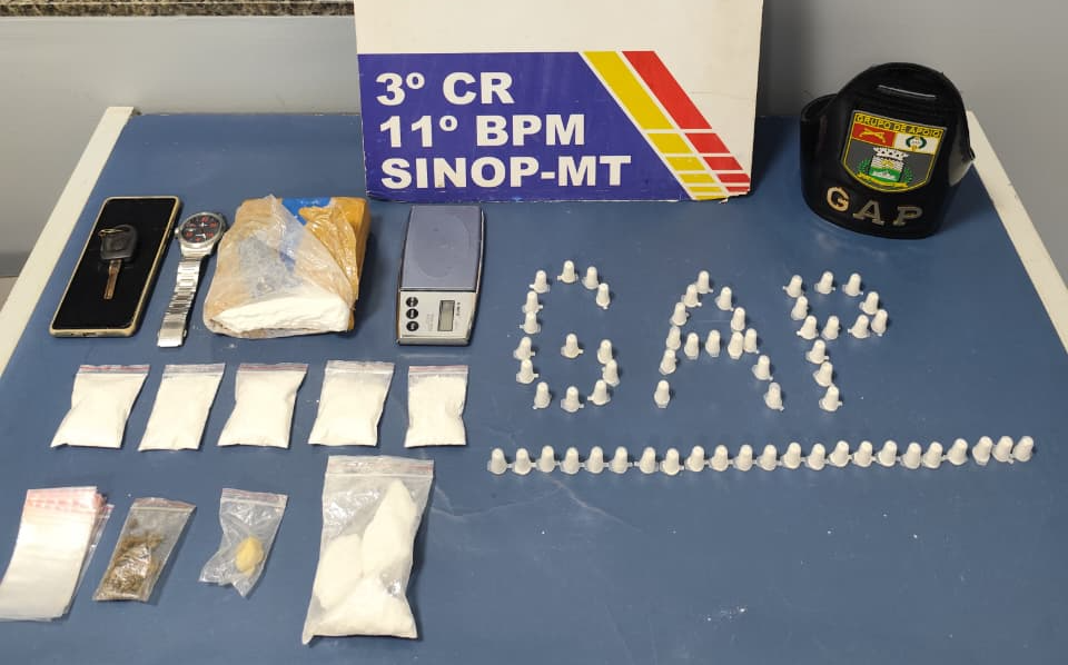 Polícia Militar prende faccionado com tablete e porções de cocaína em Sinop